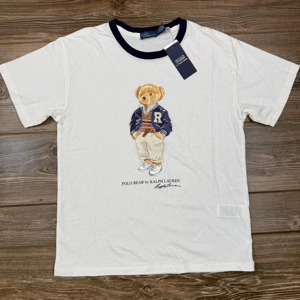 Polo Ralph Lauren Womens Size Medium T-Shirt White Polo Bear Ringer Tee New